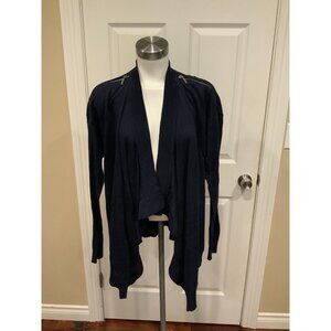 Michael Kors Navy Blue Open Front Cardigan Sweater W/ Zipper Shoulder, Size M